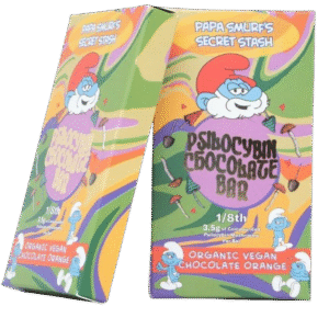 papa smurf’s secret stash shroom bar – organic vegan chocolate orange 3.5g